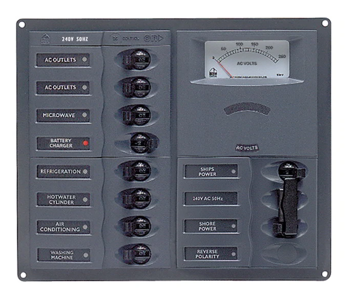 BEP Marine AC Circuit Breaker Panel With Analog Meters - 8SP 2DP AC230V 1 BEP Marine AC Circuit Breaker Panel With Analog Meters - 8SP 2DP AC230V