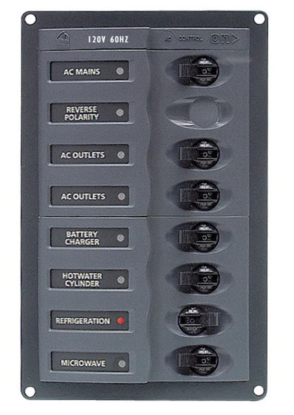 BEP Marine AC Circuit Breaker Panel Without Meters - RV 6Way AC Panel With Double Pole Mains 1 BEP Marine AC Circuit Breaker Panel Without Meters - RV 6Way AC Panel With Double Pole Mains